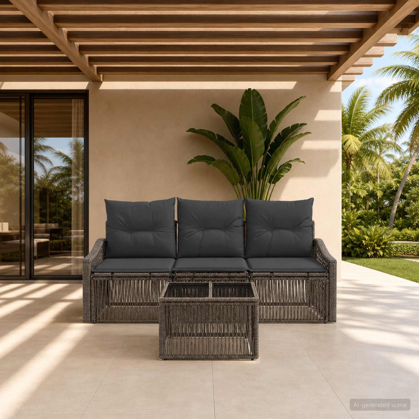 Set Divano da Giardino 4 pcs Grigio polyrattan | homemem39