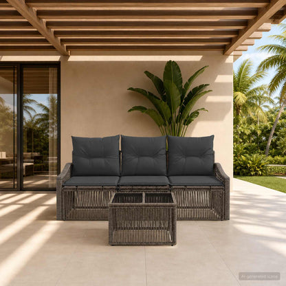 Set Divano da Giardino 4 pcs Grigio polyrattan | homemem39