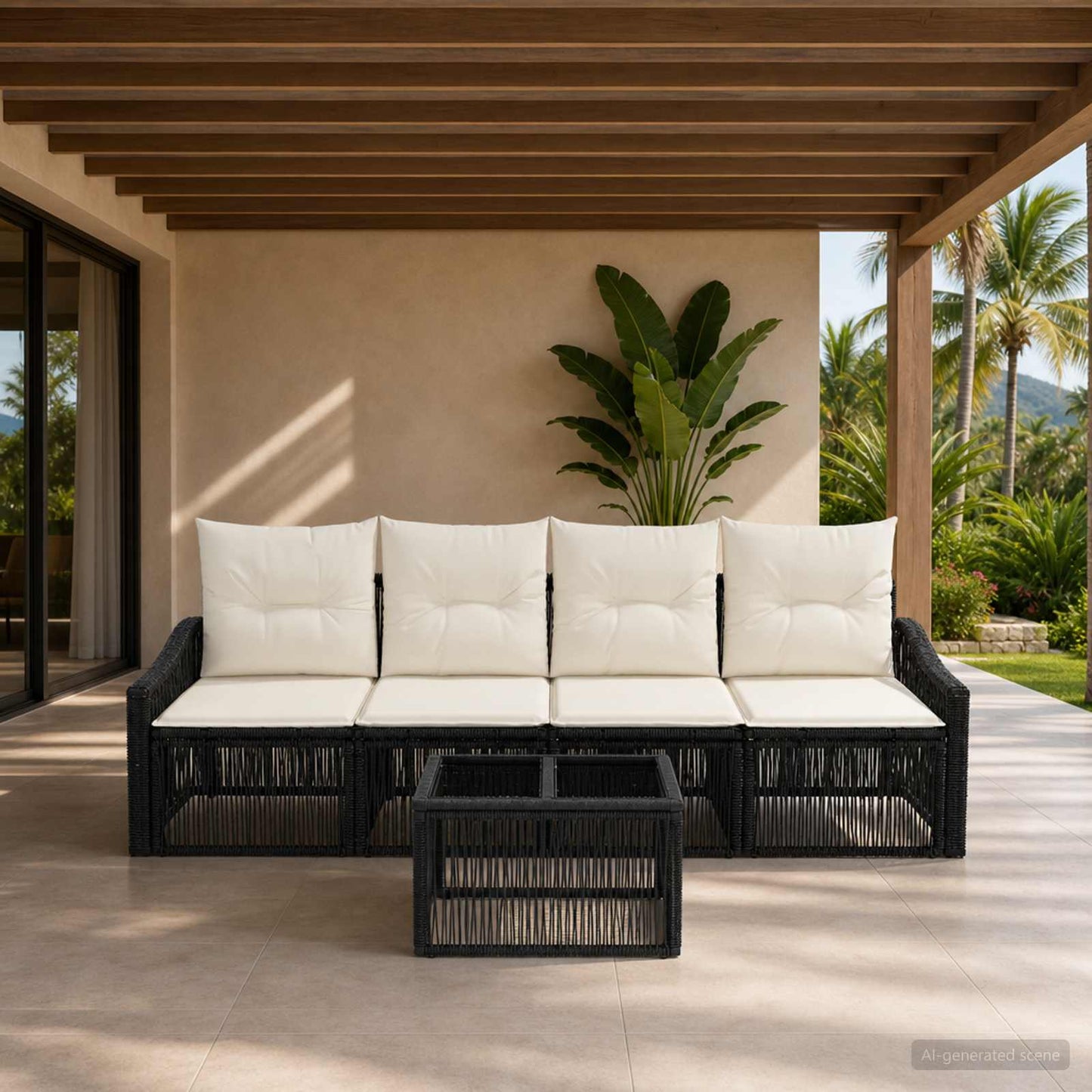 Set Divano da Giardino 5 pcs Nero polyrattan | homemem39