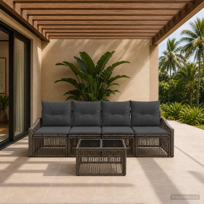 Set Divano da Giardino 5 pcs Grigio polyrattan | homemem39