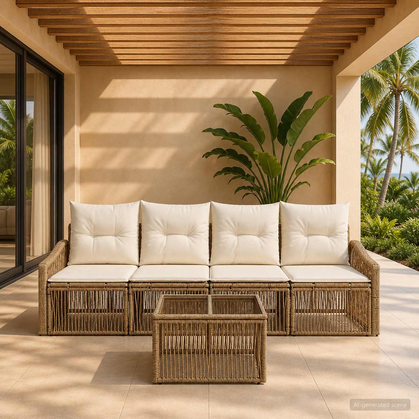 Set Divano da Giardino 5 pcs Beige polyrattan | homemem39