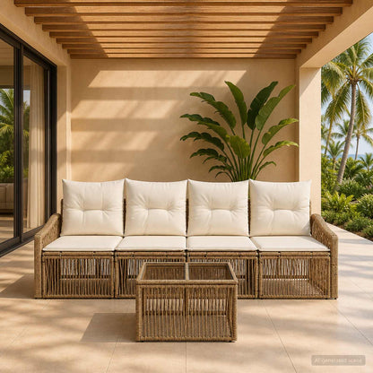 Set Divano da Giardino 5 pcs Beige polyrattan | homemem39