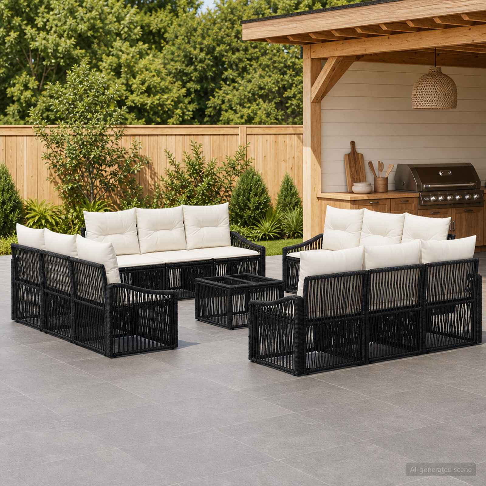 Set Divano da Giardino 13 pcs Nero polyrattan | homemem39