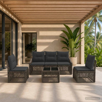 Set Divano da Giardino 6 pcs Grigio polyrattan | homemem39