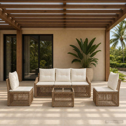 Set Divano da Giardino 6 pcs Beige polyrattan | homemem39