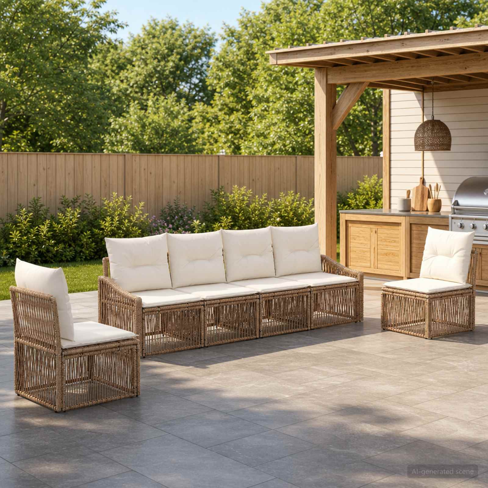 Set Divano da Giardino 6 pcs Beige polyrattan | homemem39