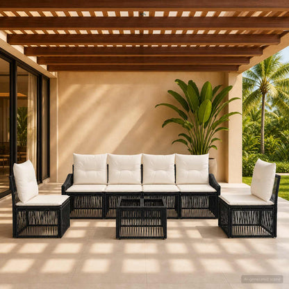 Set Divano da Giardino 7 pcs Nero polyrattan | homemem39