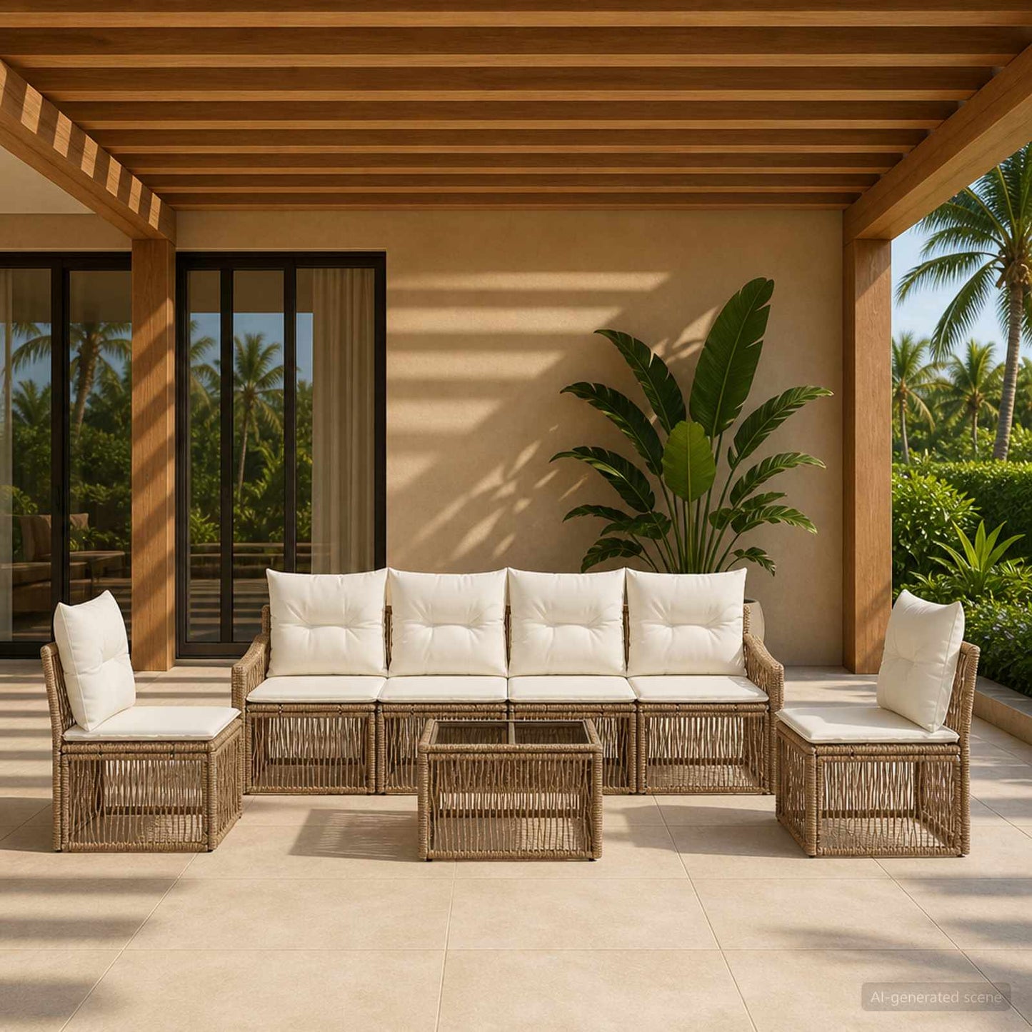 Set Divano da Giardino 7 pcs Beige polyrattan | homemem39