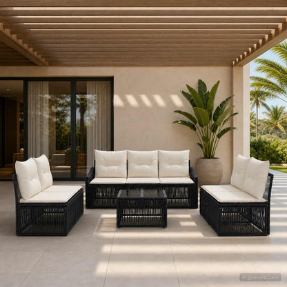 Set Divano da Giardino 8 pcs Nero polyrattan | homemem39