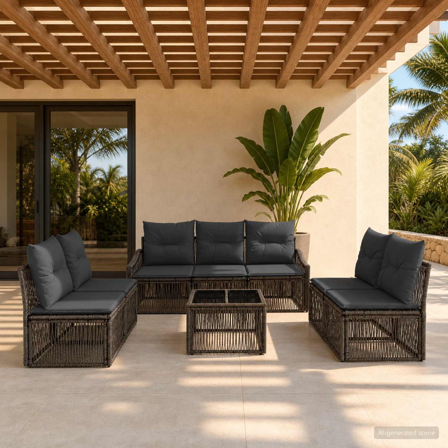 Set Divano da Giardino 8 pcs Grigio polyrattan | homemem39