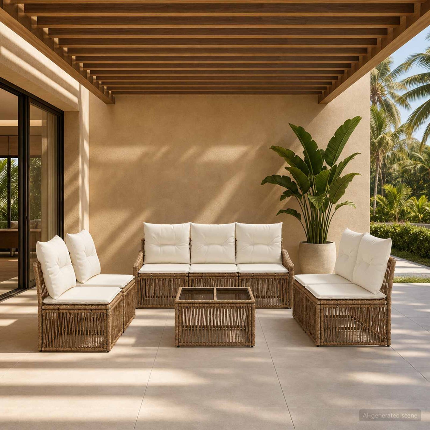 Set Divano da Giardino 8 pcs Beige polyrattan | homemem39
