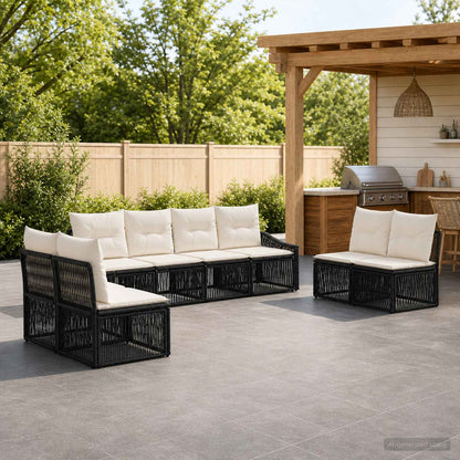 Set Divano da Giardino 8 pcs Nero polyrattan | homemem39