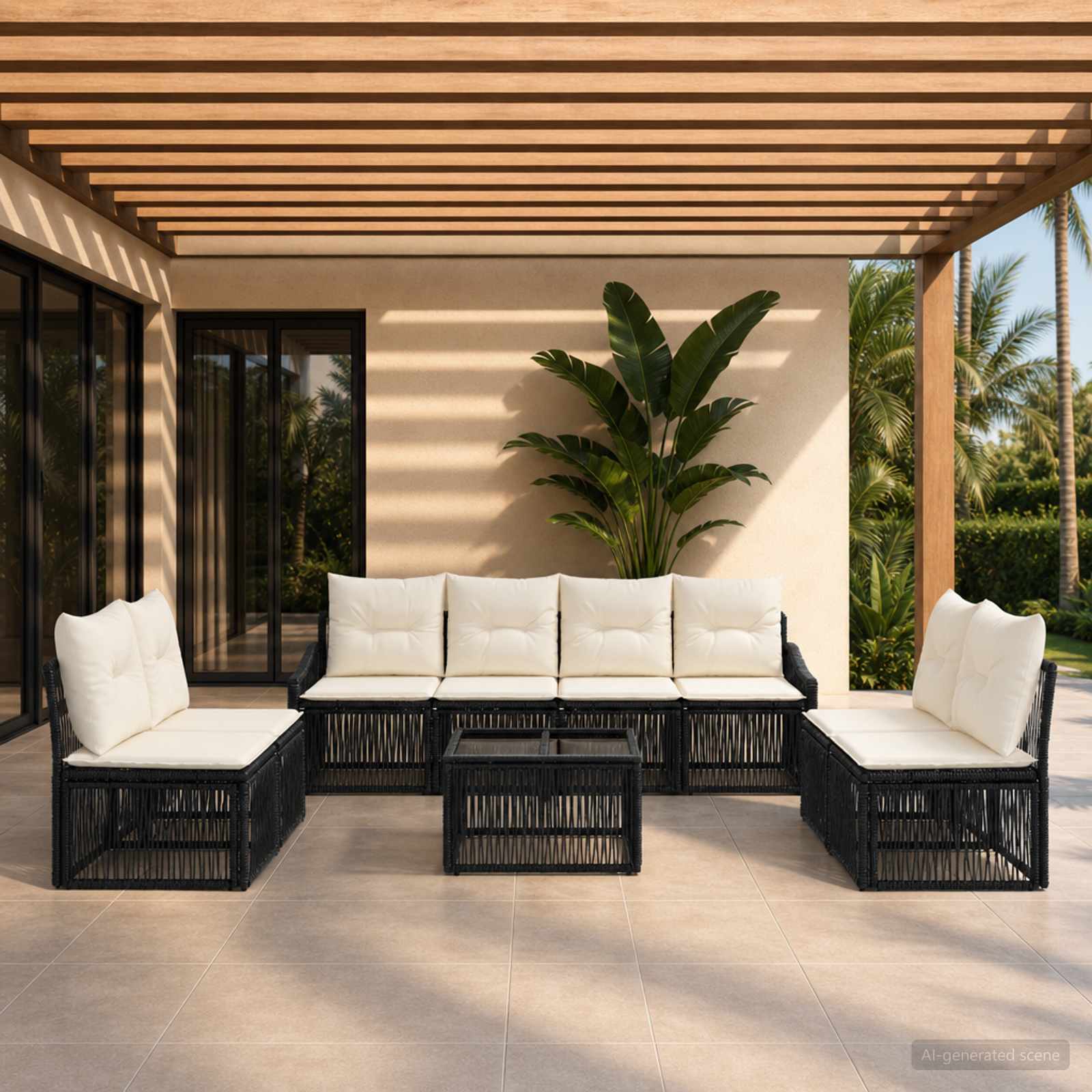 Set Divano da Giardino 9 pcs Nero polyrattan | homemem39