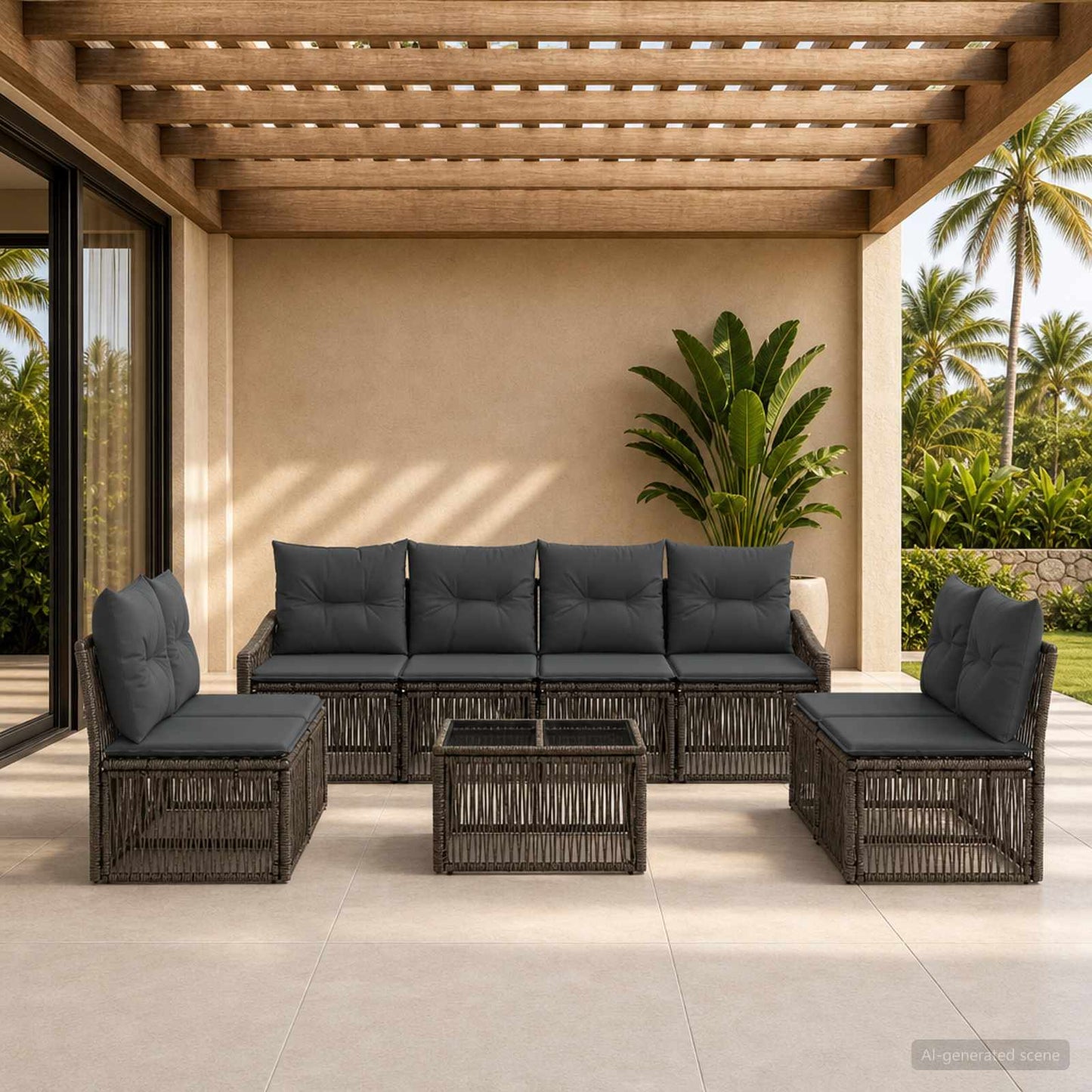 Set Divano da Giardino 9 pcs Grigio polyrattan | homemem39