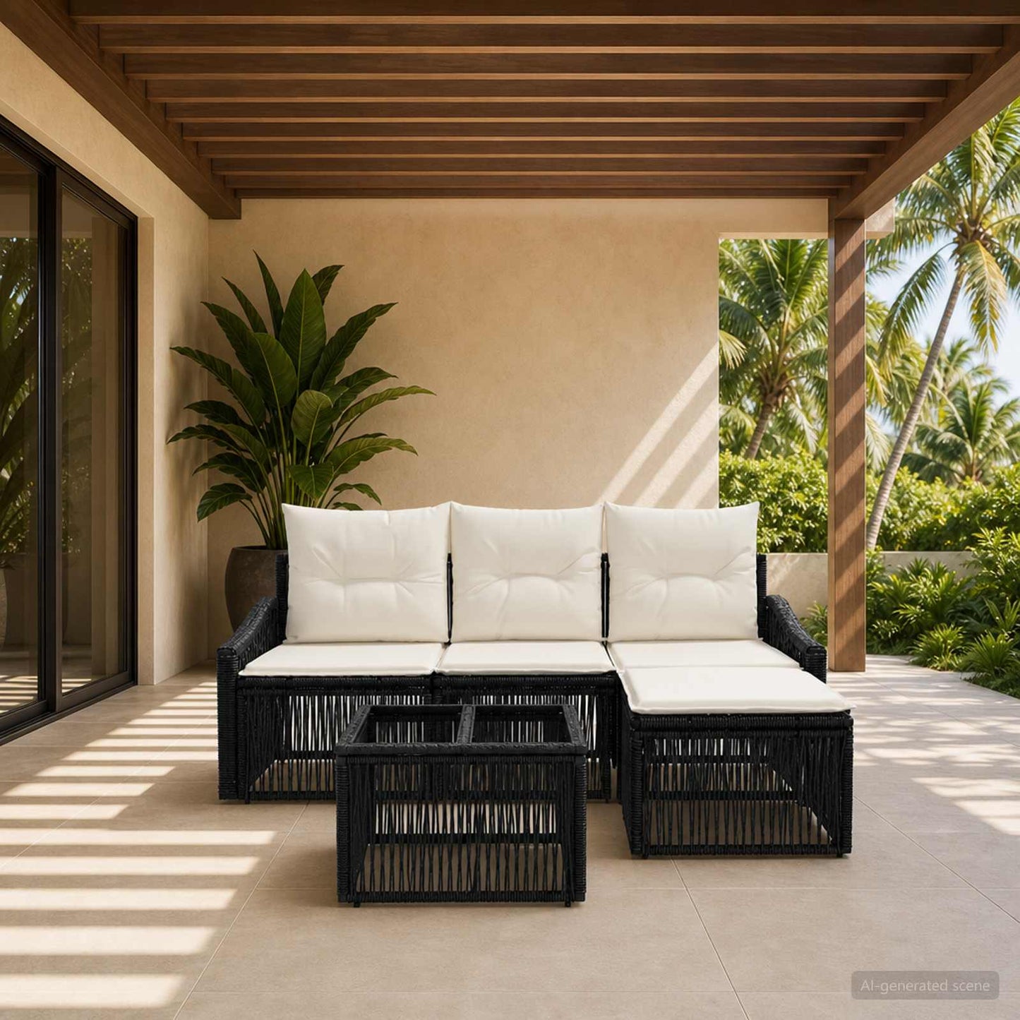Set Divano da Giardino 5 pcs Nero polyrattan | homemem39