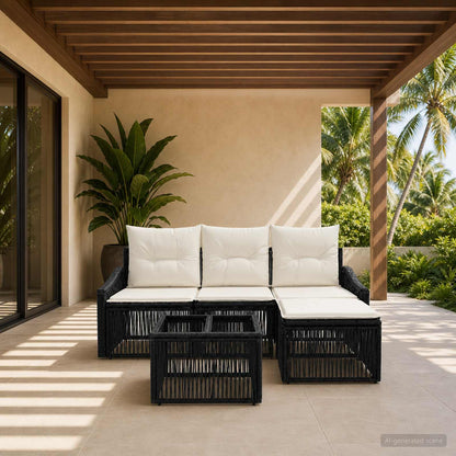 Set Divano da Giardino 5 pcs Nero polyrattan | homemem39