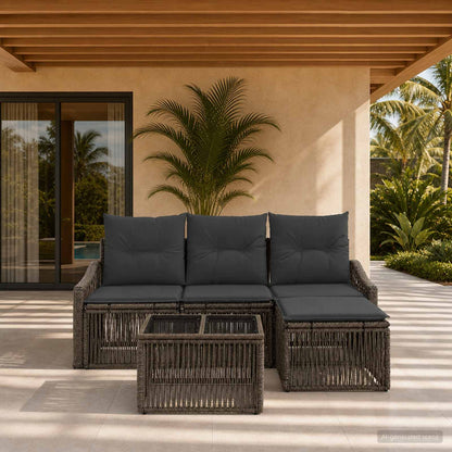 Set Divano da Giardino 5 pcs Grigio polyrattan | homemem39