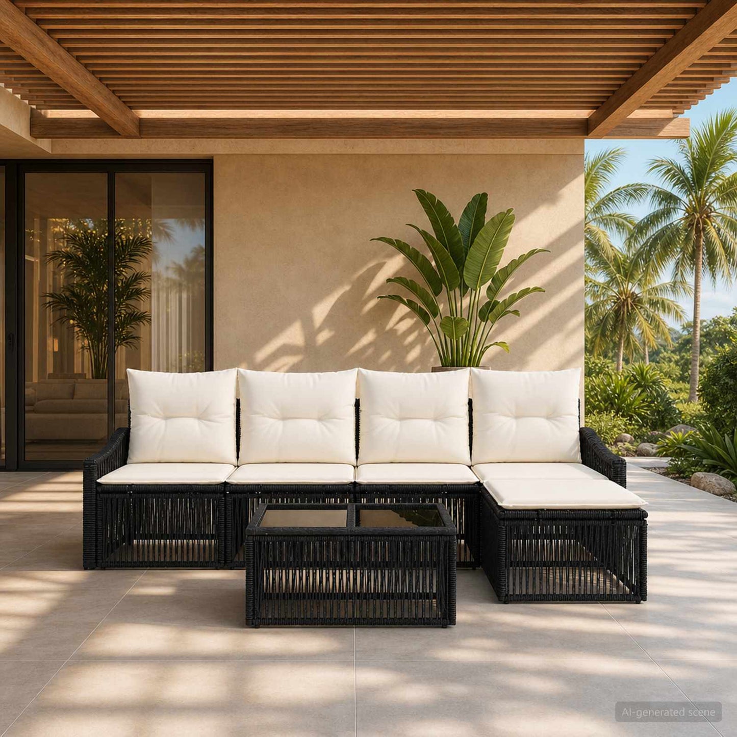 Set Divano da Giardino 6 pcs Nero polyrattan | homemem39