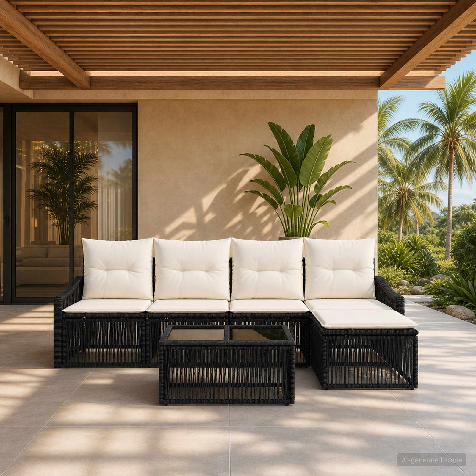 Set Divano da Giardino 6 pcs Nero polyrattan | homemem39