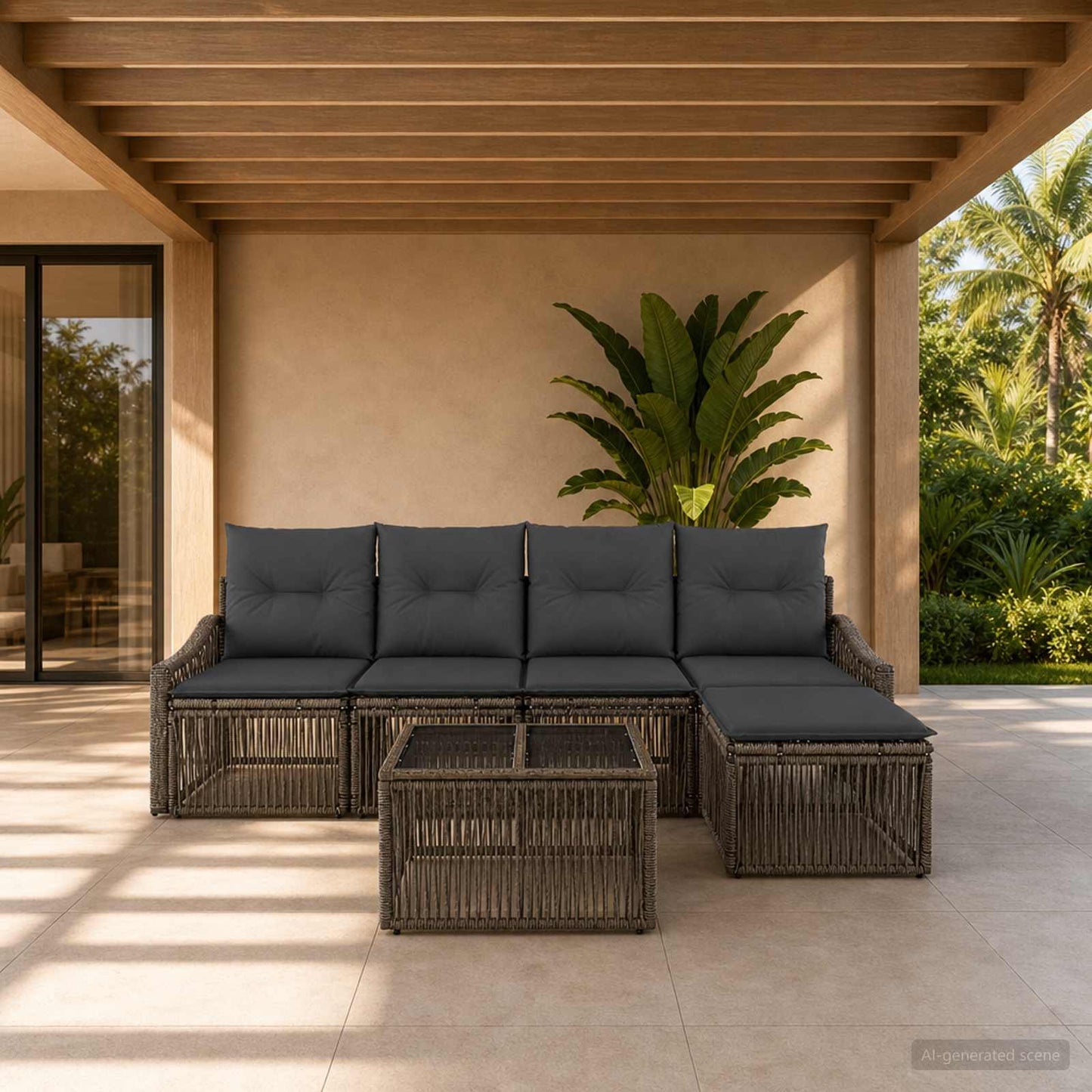 Set Divano da Giardino 6 pcs Grigio polyrattan | homemem39