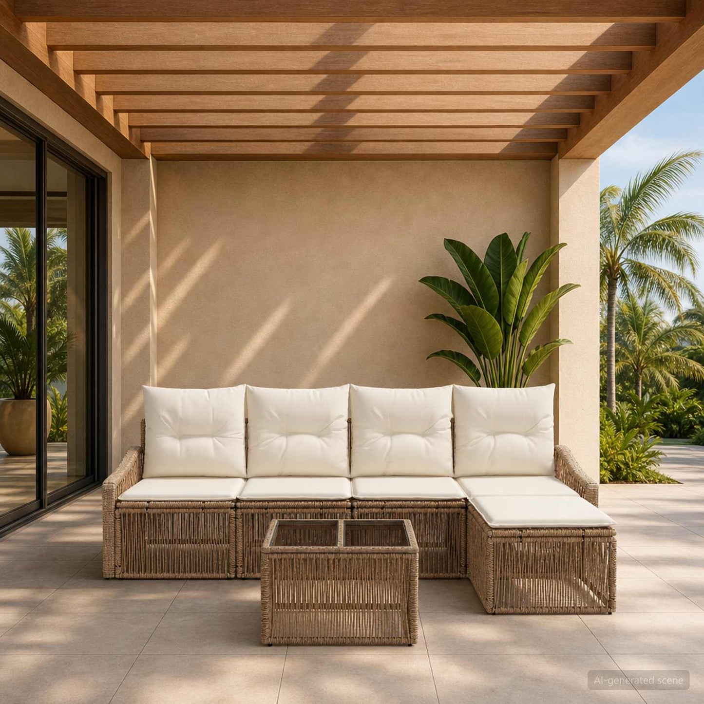 Set Divano da Giardino 6 pcs Beige polyrattan | homemem39