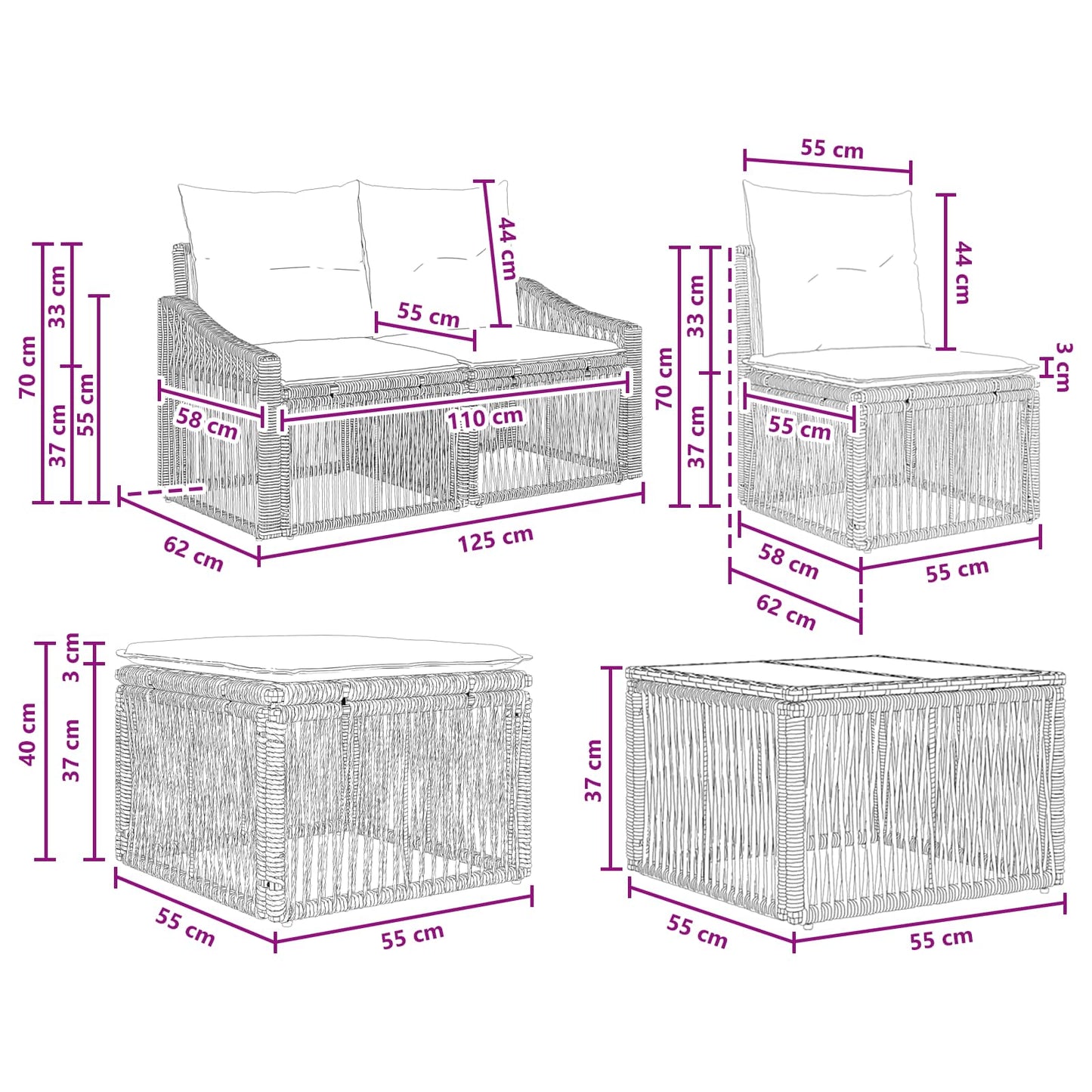 Set Divano da Giardino 6 pcs Beige polyrattan | homemem39
