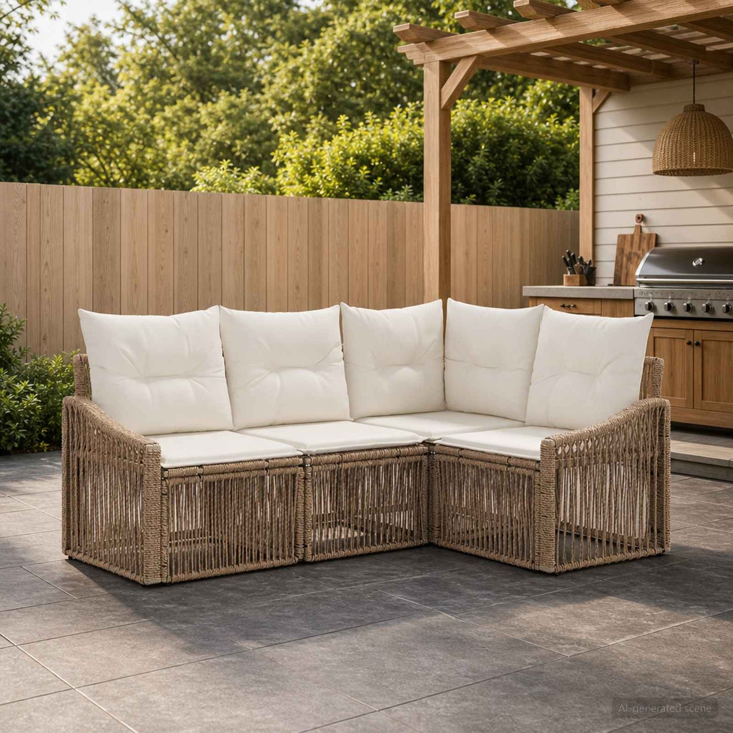 Set Divano da Giardino 4 pcs Beige polyrattan | homemem39