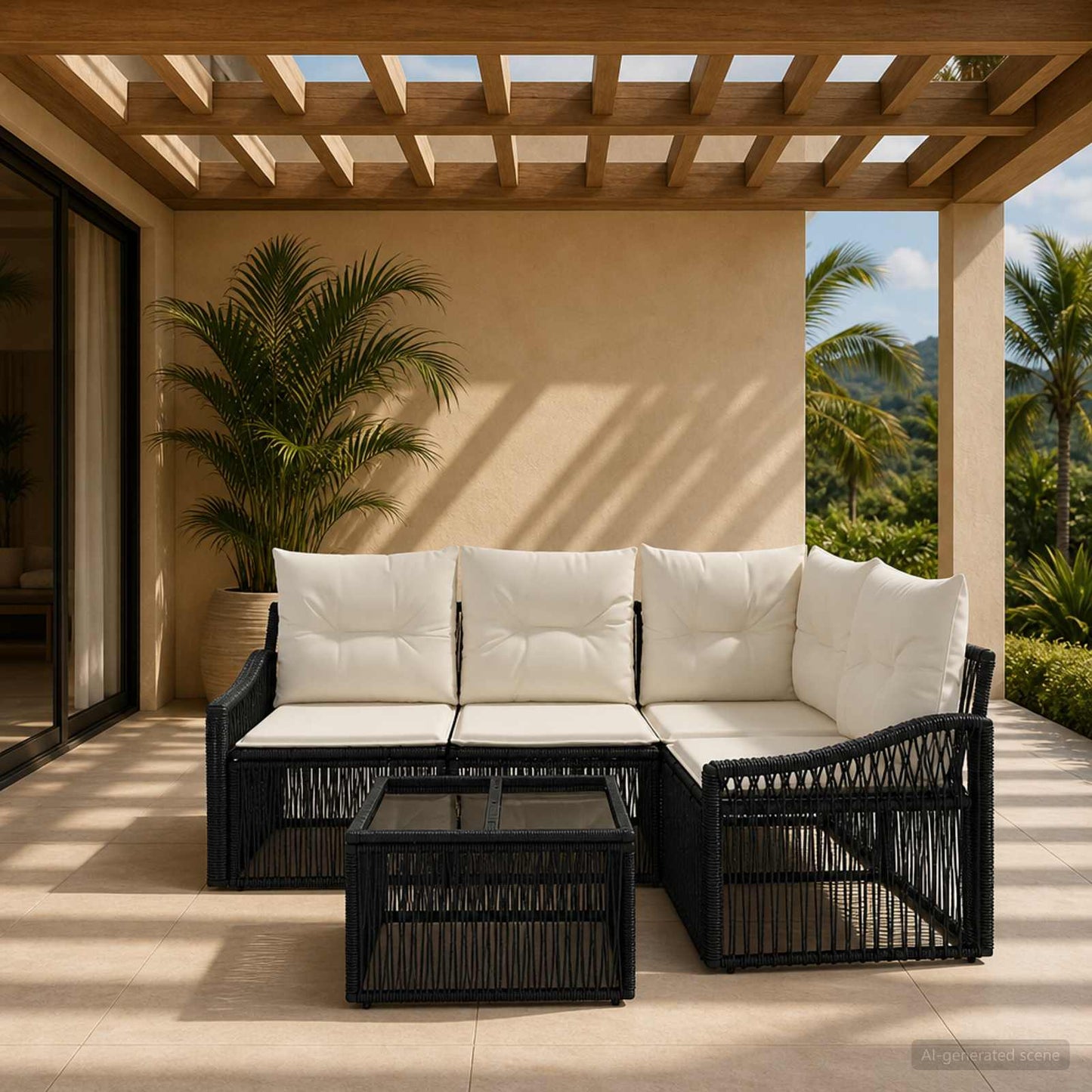 Set Divano da Giardino 5 pcs Nero polyrattan | homemem39