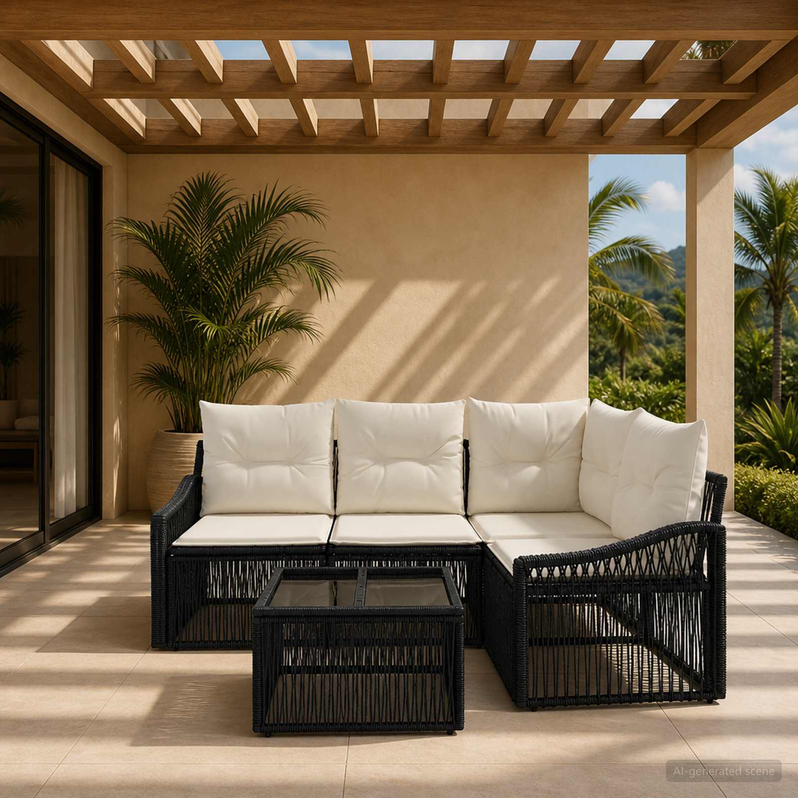 Set Divano da Giardino 5 pcs Nero polyrattan | homemem39