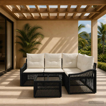 Set Divano da Giardino 5 pcs Nero polyrattan | homemem39
