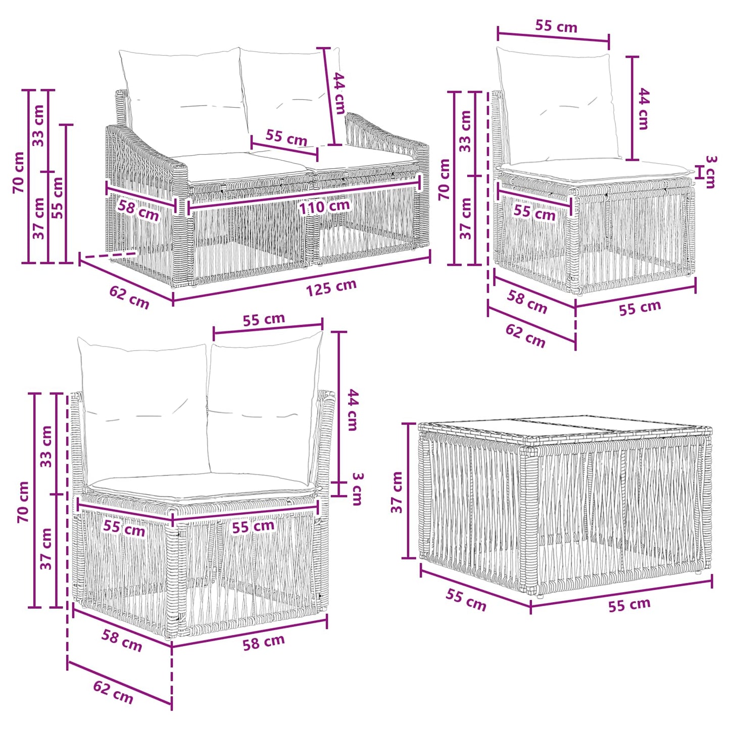 Set Divano da Giardino 5 pcs Nero polyrattan | homemem39