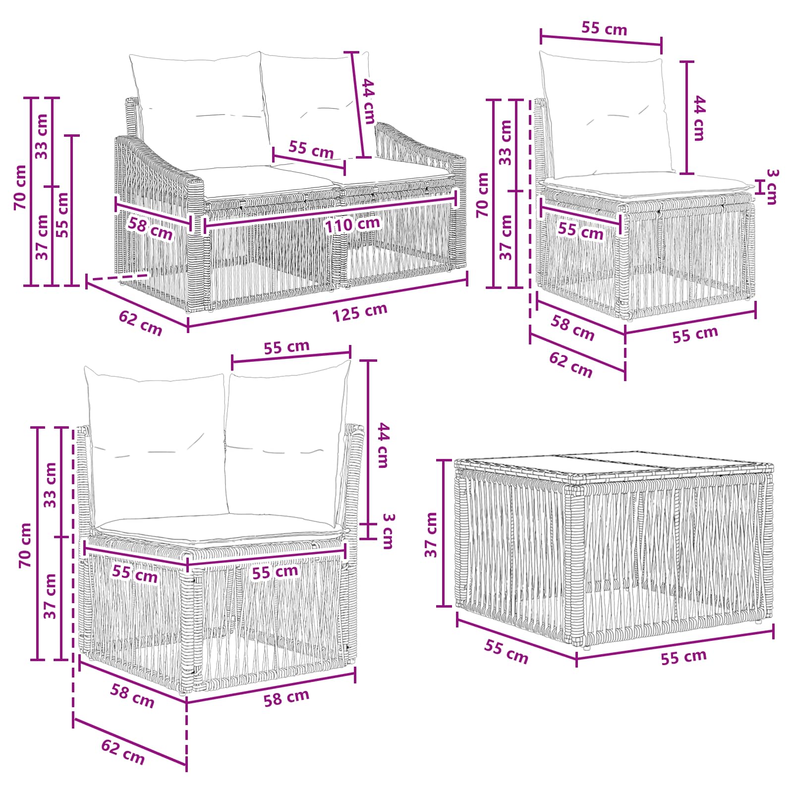 Set Divano da Giardino 5 pcs Nero polyrattan | homemem39