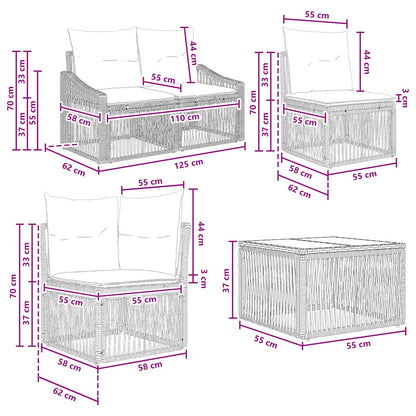 Set Divano da Giardino 5 pcs Nero polyrattan | homemem39