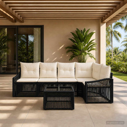 Set Divano da Giardino 6 pcs Nero polyrattan | homemem39