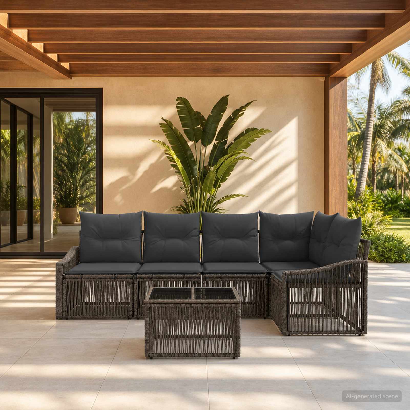 Set Divano da Giardino 6 pcs Grigio polyrattan | homemem39