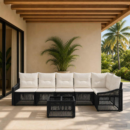 Set Divano da Giardino 7 pcs Nero polyrattan | homemem39
