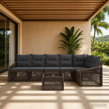 Set Divano da Giardino 7 pcs Grigio polyrattan | homemem39