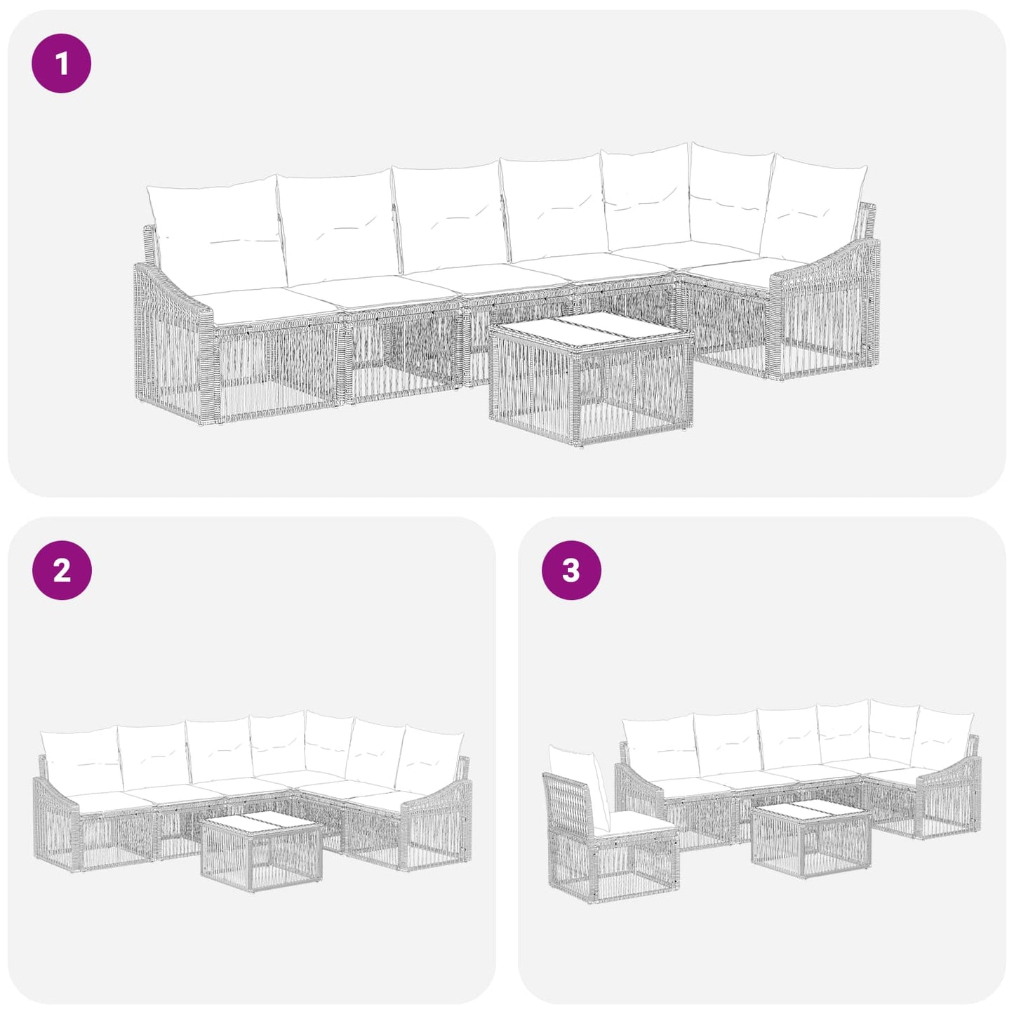 Set Divano da Giardino 7 pcs Grigio polyrattan | homemem39