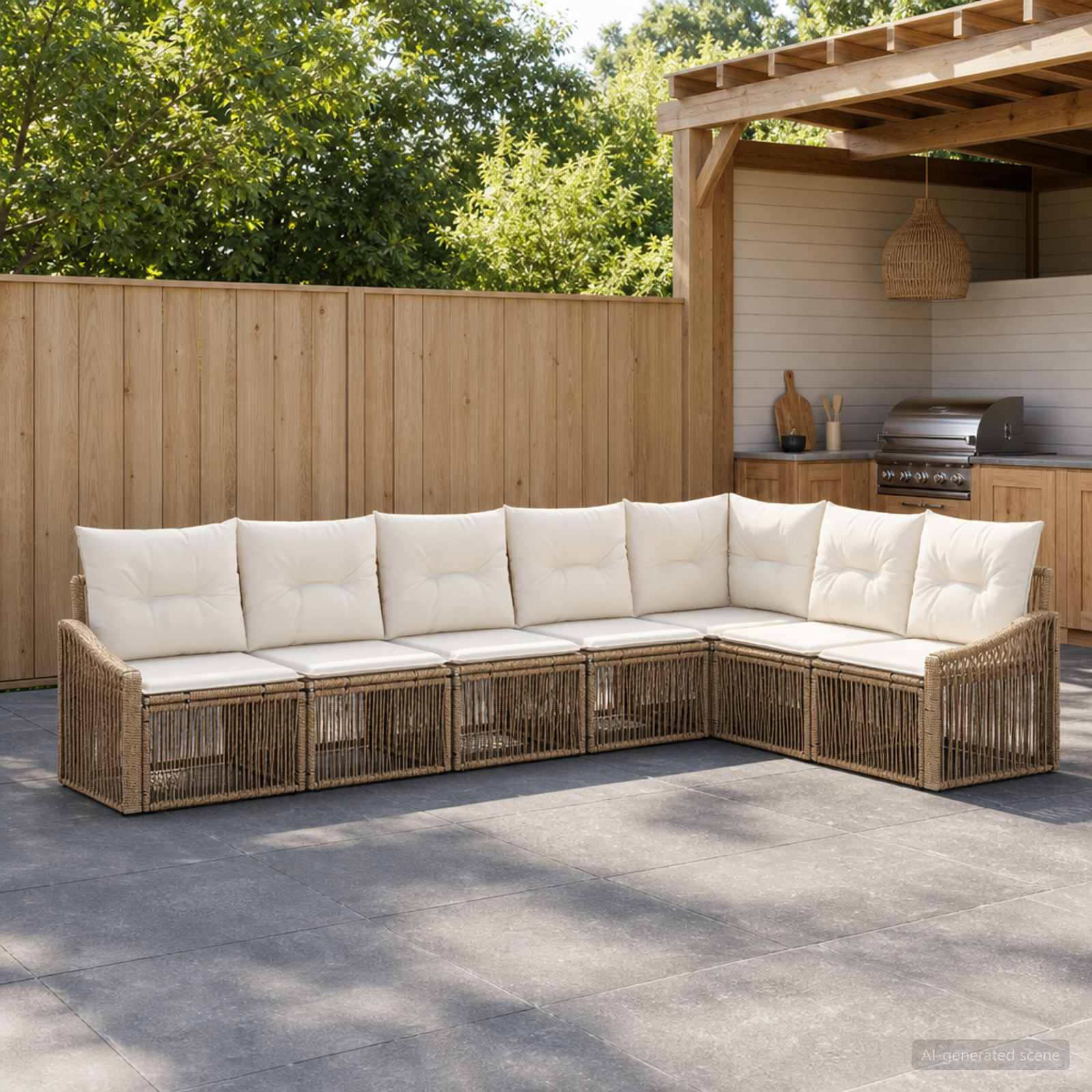 Set Divano da Giardino 7 pcs Beige polyrattan | homemem39