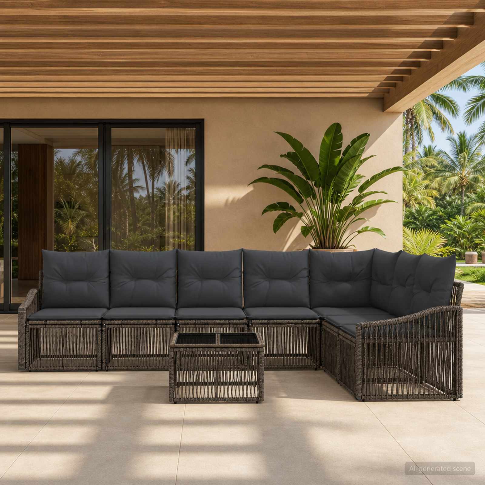 Set Divano da Giardino 8 pcs Grigio polyrattan | homemem39