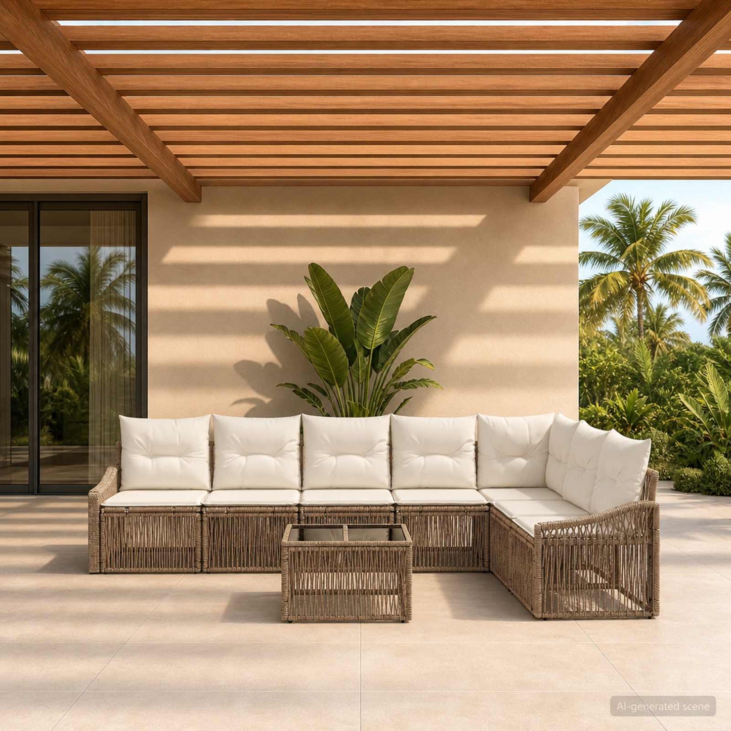 Set Divano da Giardino 8 pz Beige polyrattan