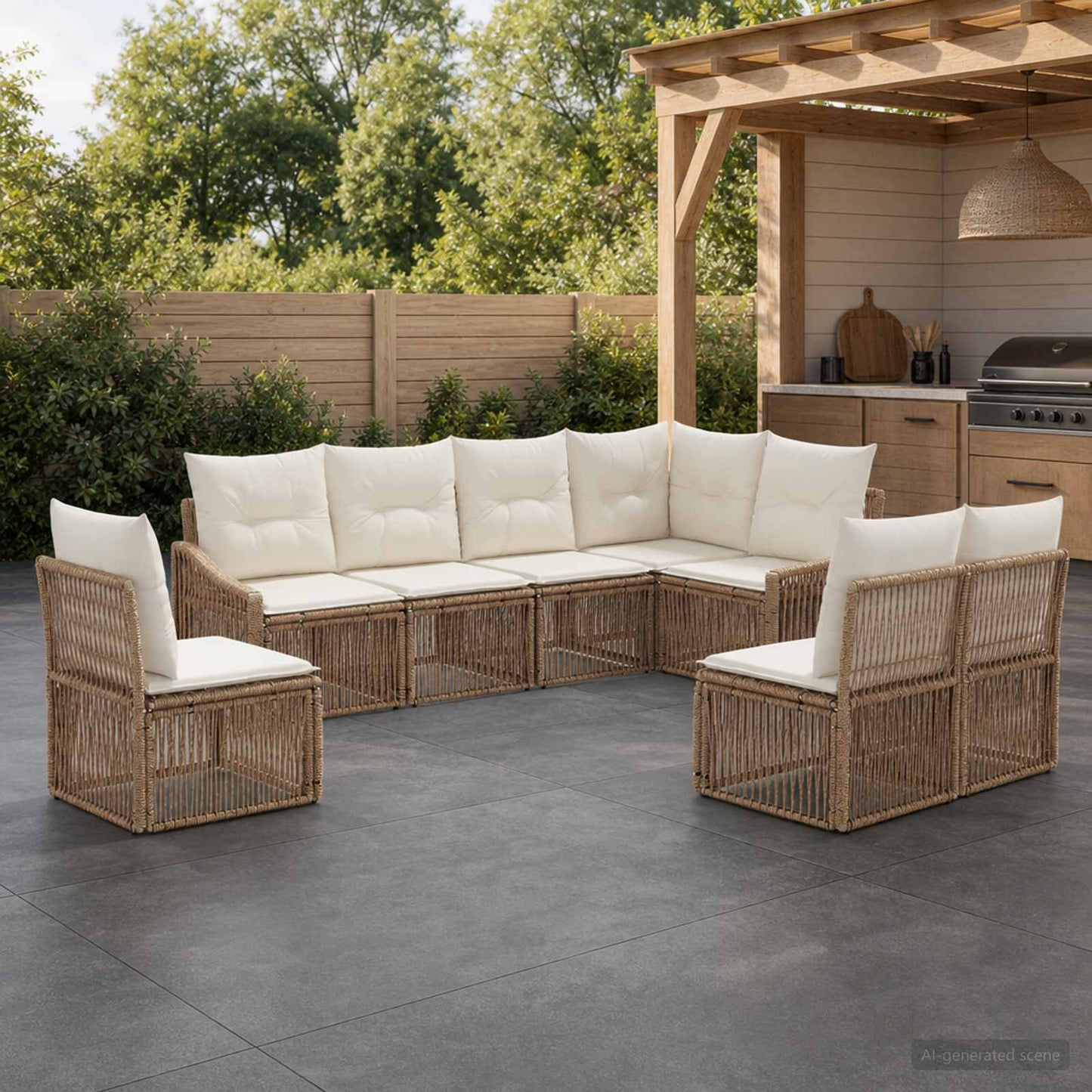 Set Divano da Giardino 8 pcs Beige polyrattan | homemem39