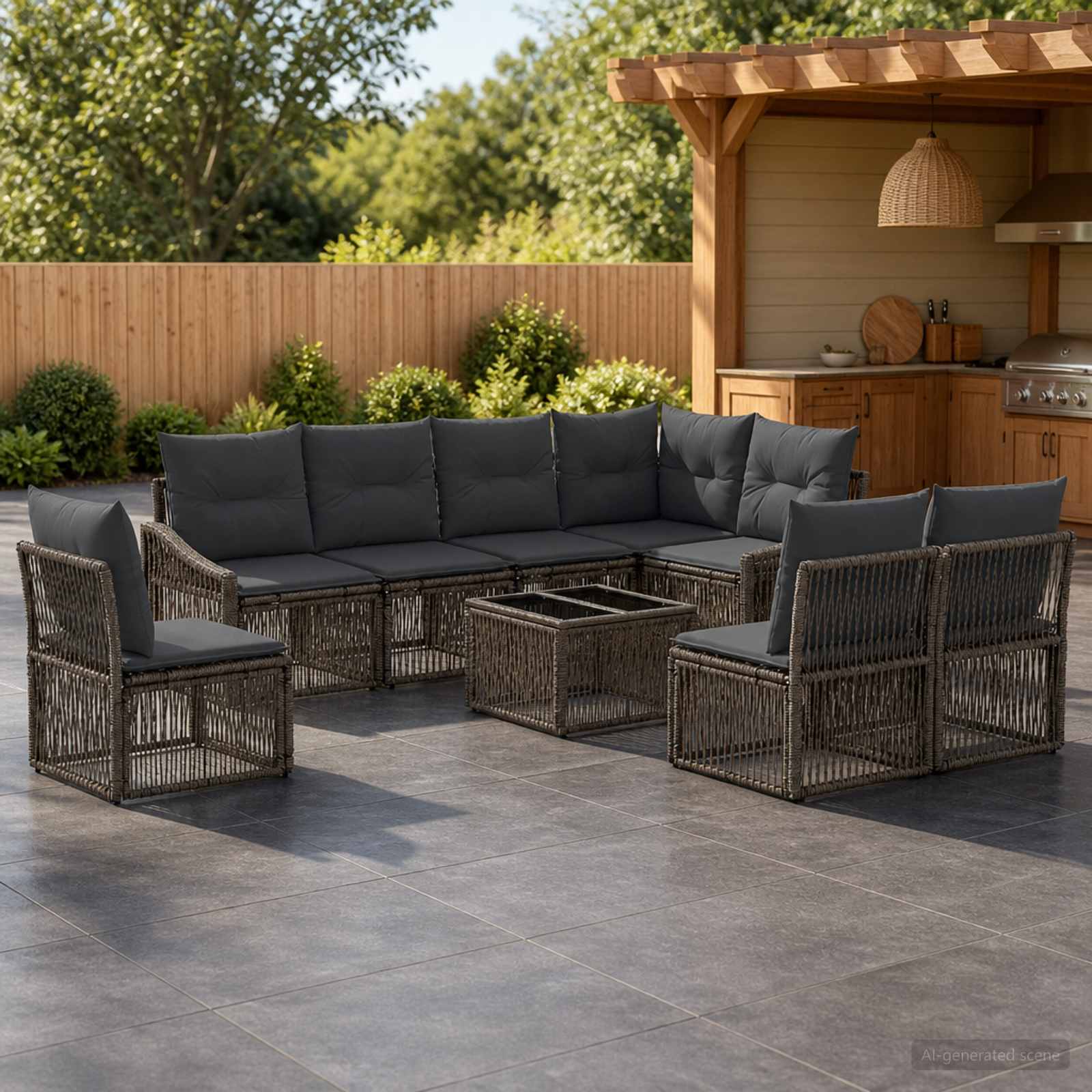 Set Divano da Giardino 9 pcs Grigio polyrattan | homemem39