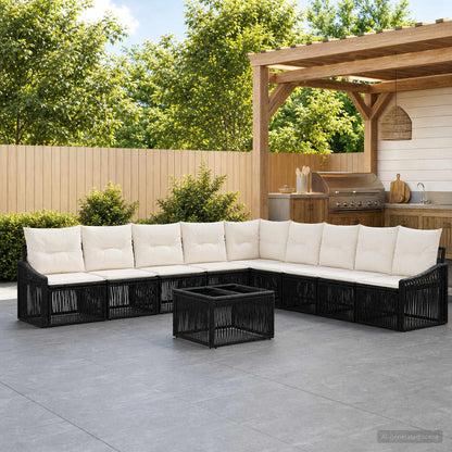 Set Divano da Giardino 10 pcs Nero polyrattan | homemem39