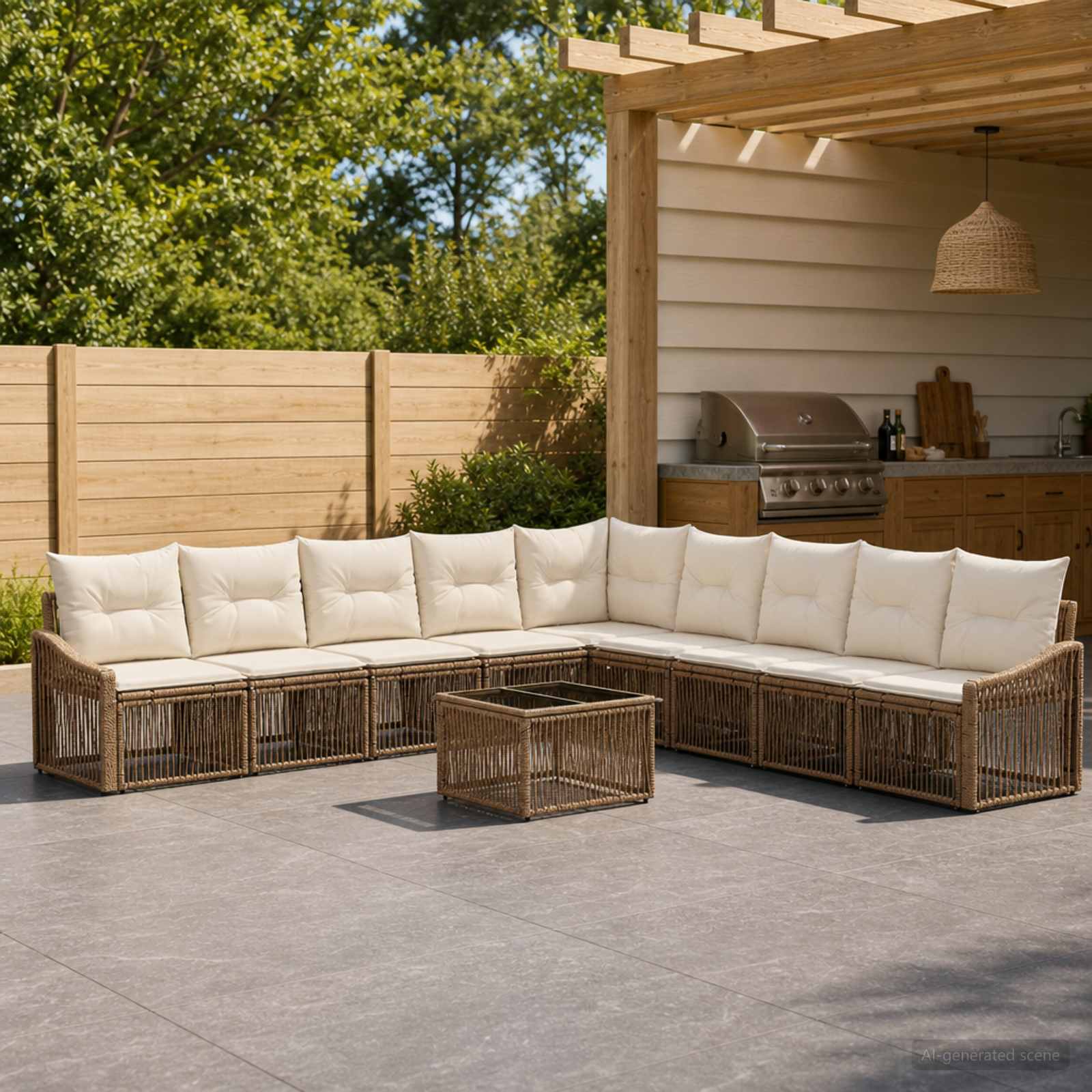 Set Divano da Giardino 10 pcs Beige polyrattan | homemem39