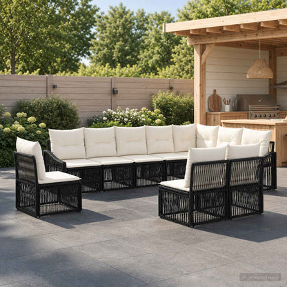 Set Divano da Giardino 10 pcs Nero polyrattan | homemem39
