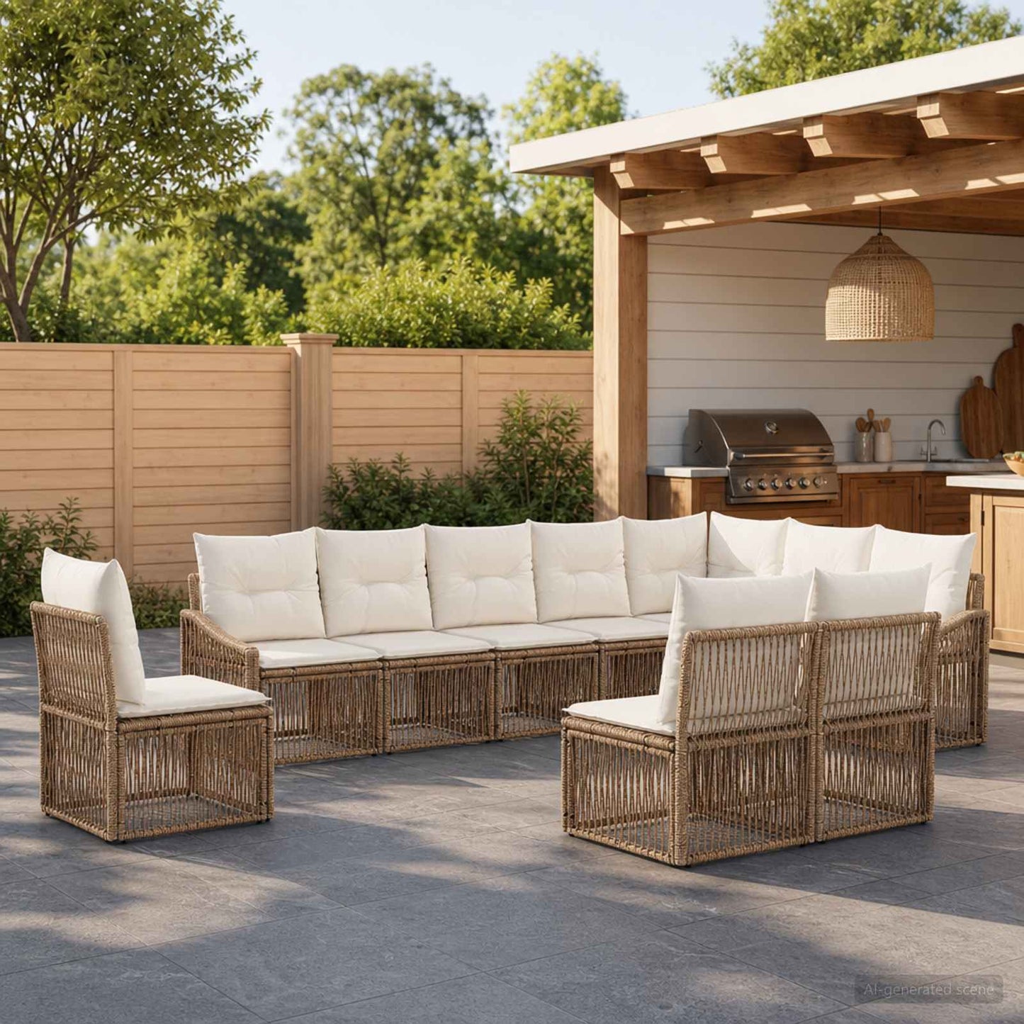 Set Divano da Giardino 10 pcs Beige polyrattan | homemem39