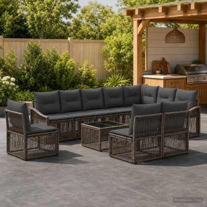 Set Divano da Giardino 11 pcs Grigio polyrattan | homemem39