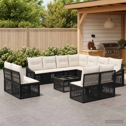 Set Divano da Giardino 12 pcs Nero polyrattan | homemem39