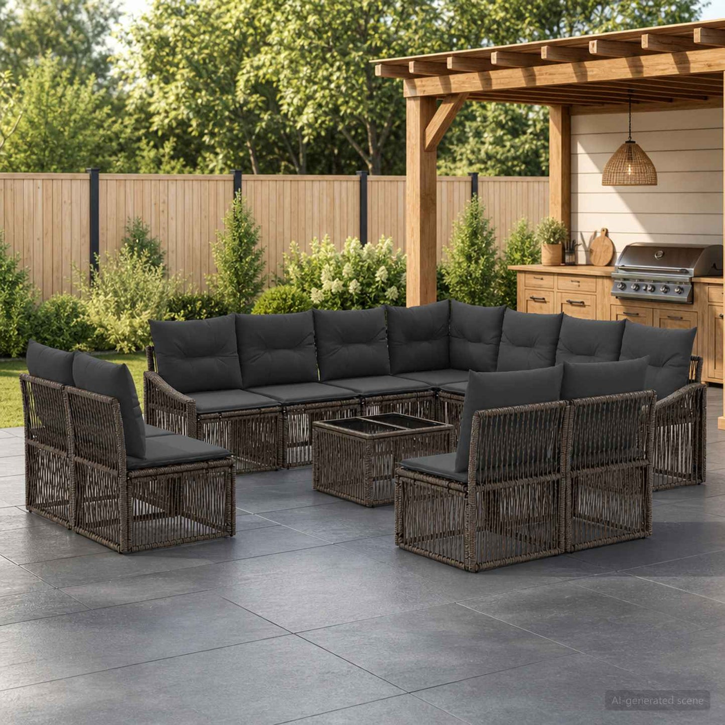 Set Divano da Giardino 12 pcs Grigio polyrattan | homemem39